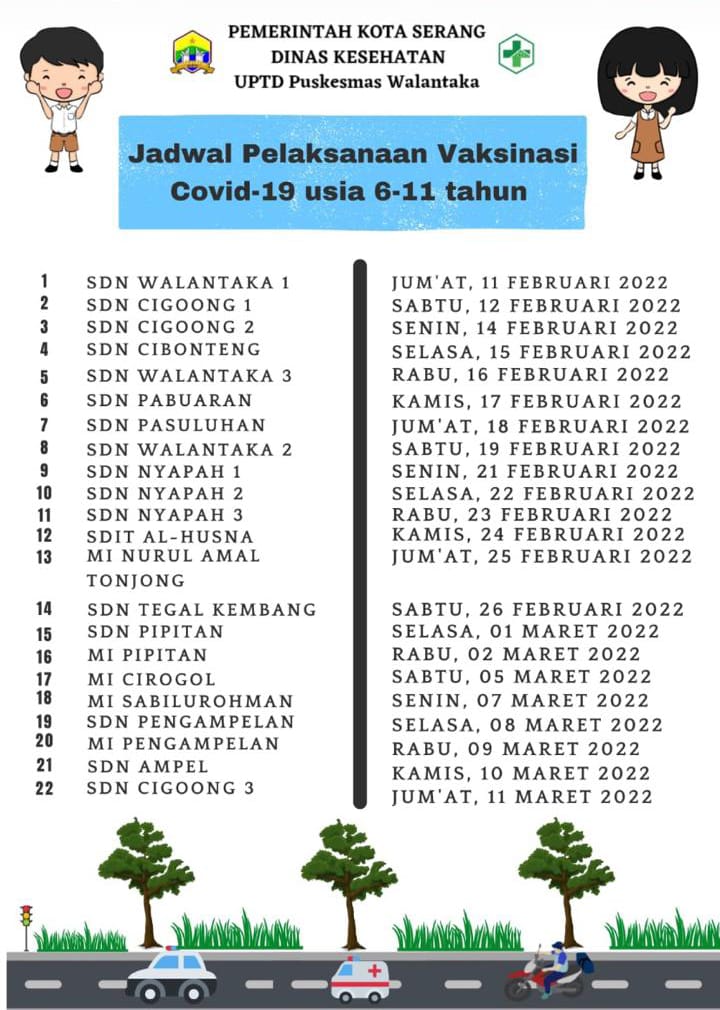 Jadwal Vaksinasi Anak Usia 6-11 Tahun Puskesmas Walantaka 